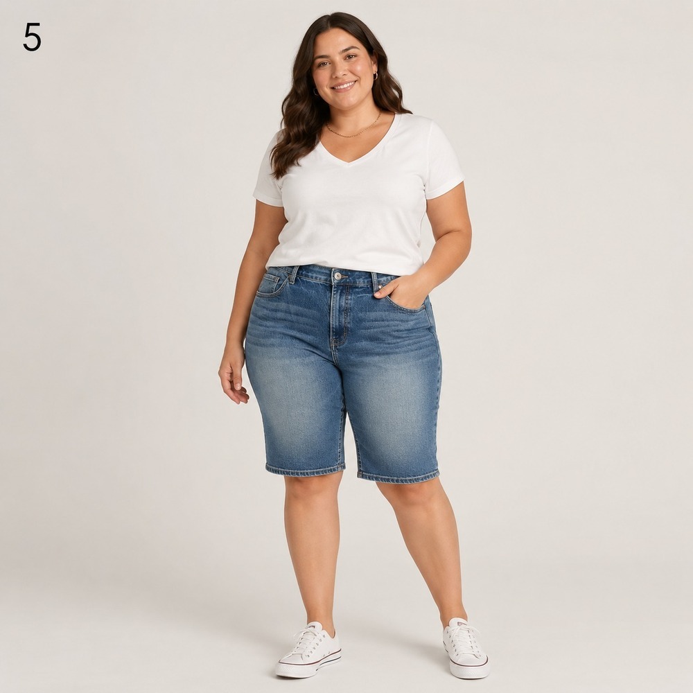 Torrid Bermuda Jean Shorts Womens PLus 20R Blue Cotton Button Fly Fade on front